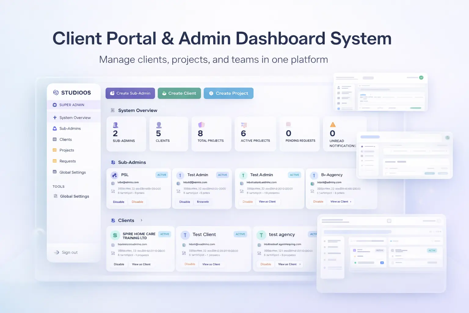 Studio OS SaaS dashboard system preview.